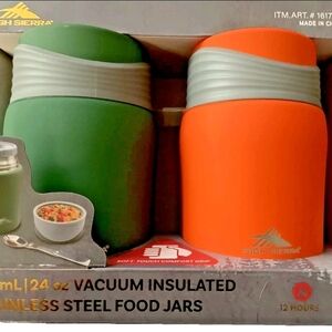 2x High Sierra Green and Orange Insulated Food Jars 24 oz 12hr Hot 24he Cold NWT